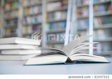 Diversity of leased literature arranged on the public library desk 81437322