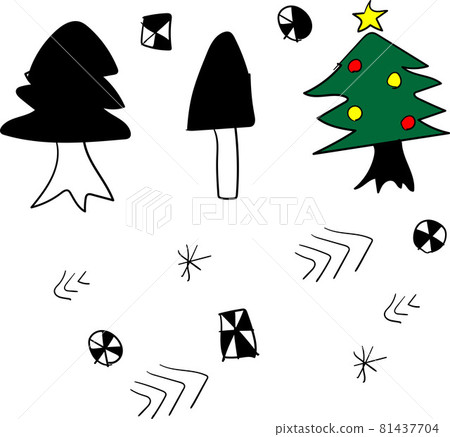 Christmas tree and monochrome ornament icon set Christmas tree and monochrome ornament icon set 81437704