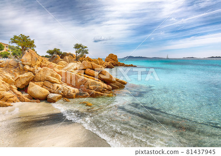 Enchanting view of Capriccioli beach in Costa Smeralda. Enchanting view of Capriccioli beach in Costa Smeralda. 81437945