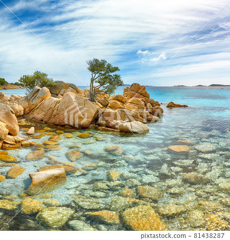Breathtaking view of Capriccioli beach in Costa Smeralda. 81438287