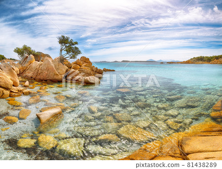 Fabulous view of Capriccioli beach in Costa Smeralda. 81438289