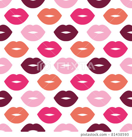 Colorful female lips. Seamless bright vector pattern on a white background. Fashion pop art background. For modern original designs, prints, textiles, fabrics, wallpapers, backdrops, etc. Colorful female lips. Seamless bright vector pattern on a white background. Fashion pop art background. For modern original designs, prints, textiles, fabrics, wallpapers, backdrops, etc. 81438593