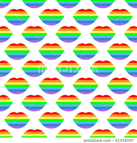 Lips. Seamless bright vector pattern with rainbow lips on a white background. Fashion pop art background freedoms. For modern original designs, prints, textiles, fabrics, wallpapers, etc. Lips. Seamless bright vector pattern with rainbow lips on a white background. Fashion pop art background freedoms. For modern original designs, prints, textiles, fabrics, wallpapers, etc. 81438597