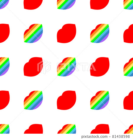 Sexy lips. Seamless bright vector pattern with rainbow and red lips on a white background. Fashion pop art background freedoms. For modern original designs, prints, textiles, fabrics, wallpapers, etc. Sexy lips. Seamless bright vector pattern with rainbow and red lips on a white background. Fashion pop art background freedoms. For modern original designs, prints, textiles, fabrics, wallpapers, etc. 81438598