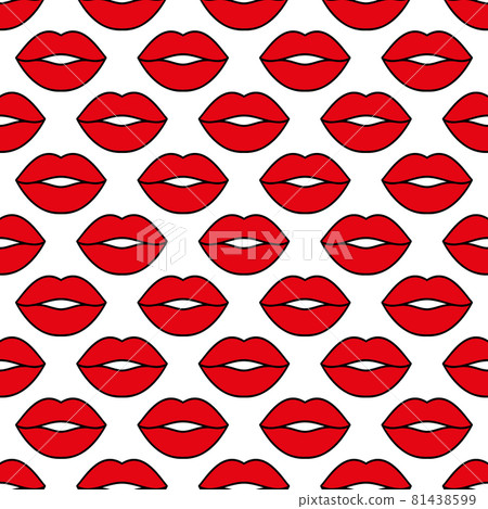 Sexy female lips. Seamless vector pattern with red lips on a white background. Fashion pop art backdrop. For modern original designs, prints, textiles, fabrics, wallpapers, posters, etc. Sexy female lips. Seamless vector pattern with red lips on a white background. Fashion pop art backdrop. For modern original designs, prints, textiles, fabrics, wallpapers, posters, etc. 81438599