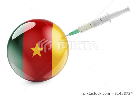 Syringe with Cameroonian flag. Vaccination in Cameroon concept, 3D rendering 81438724