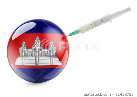 Syringe with Cambodian flag. Vaccination in Cambodia concept, 3D rendering 81438725