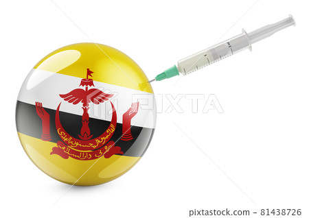 Syringe with Bruneian flag. Vaccination in Brunei concept, 3D rendering 81438726