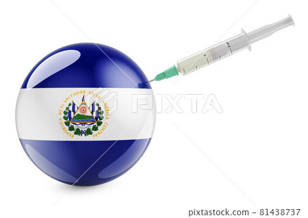 Syringe with Salvadoran flag. Vaccination in El Salvador concept, 3D rendering 81438737