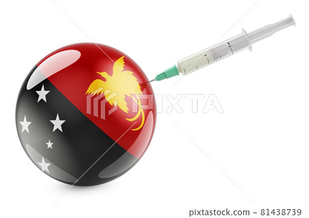 Syringe with Papuan New Guinean flag. Vaccination in Papua New Guinea concept, 3D rendering Syringe with Papuan New Guinean flag. Vaccination in Papua New Guinea concept, 3D rendering 81438739