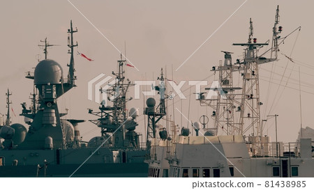 Many naval ships with flags at Russian military base Many naval ships with flags at Russian military base 81438985