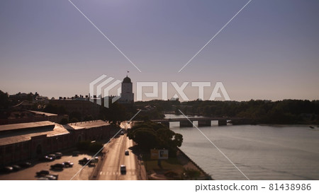 The Vyborg Castle and embankment in the evening. Vyborg, Russia 81438986