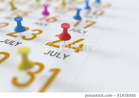 July 24 date and push pin on a calendar, 3D rendering 81438988