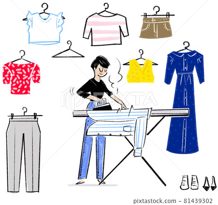Illustration of a woman ironing 81439302