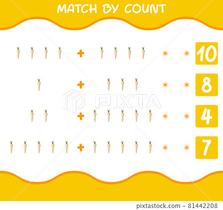 Match by count of cartoon parsnip. Match and count game. Educational game for pre shool years kids and toddlers 81442208