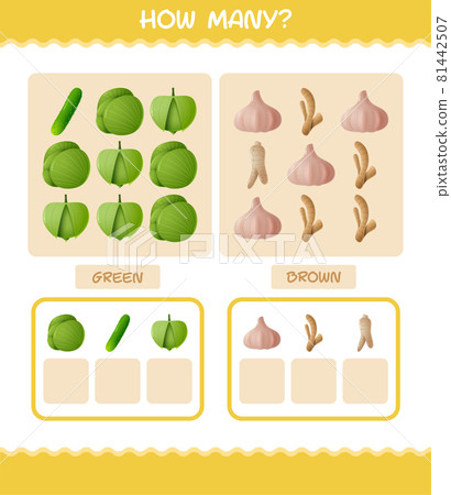How many cartoon vegetables. Counting game. Educational game for pre shool years kids and toddlers How many cartoon vegetables. Counting game. Educational game for pre shool years kids and toddlers 81442507