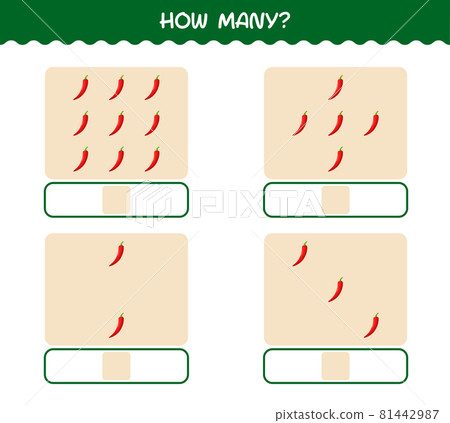 How many cartoon red chilli. Counting game. Educational game for pre shool years kids and toddlers How many cartoon red chilli. Counting game. Educational game for pre shool years kids and toddlers 81442987