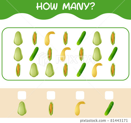 How many cartoon vegetables. Counting game. Educational game for pre shool years kids and toddlers How many cartoon vegetables. Counting game. Educational game for pre shool years kids and toddlers 81443171