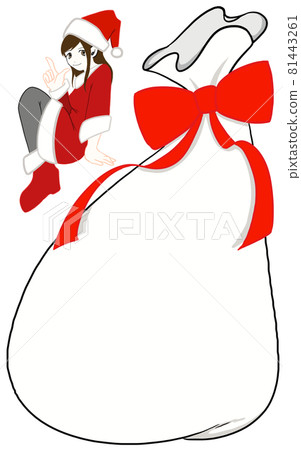 一個大禮品袋和一個女孩聖誕老人的插圖 一個大禮品袋和一個女孩聖誕老人的插圖 81443261