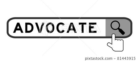 Search banner in word advocate with hand over magnifier icon on white background Search banner in word advocate with hand over magnifier icon on white background 81443915
