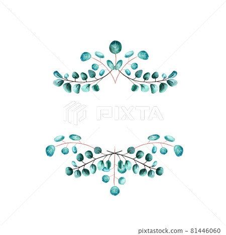 Golden diamond-shaped frame framed by green eucalyptus leaves on a white isolated background. Watercolor illustration Golden diamond-shaped frame framed by green eucalyptus leaves on a white isolated background. Watercolor illustration 81446060
