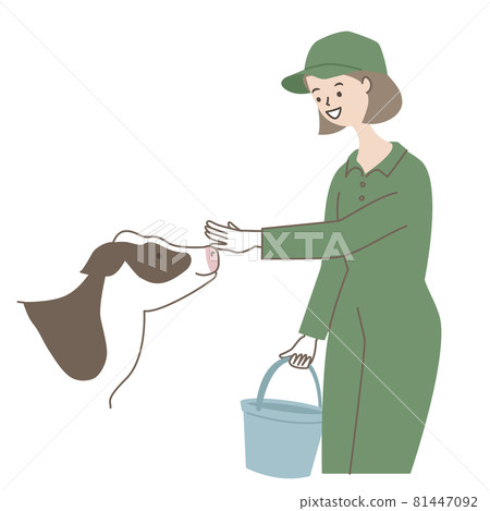 Woman raising a cow 81447092