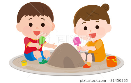 Children playing in the sandbox Boys and girls Illustration 81450365