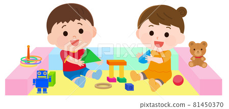 Kids playing with toys in kids space Boys and... - Stock Illustration ...