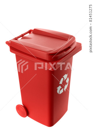 Plastic red trash can isolated on white background Plastic red trash can isolated on white background 81451275