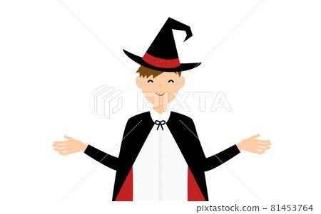 萬聖節服裝，一個男孩打扮成女巫張開雙臂的姿勢 81453764