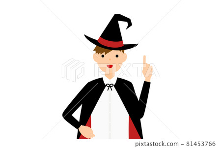 萬聖節服裝，一個穿著女巫的男孩指著的姿勢 81453766