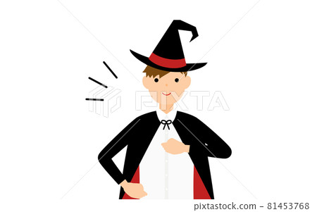 萬聖節服裝，一個扮成女巫的男孩正在打他的胸口 81453768