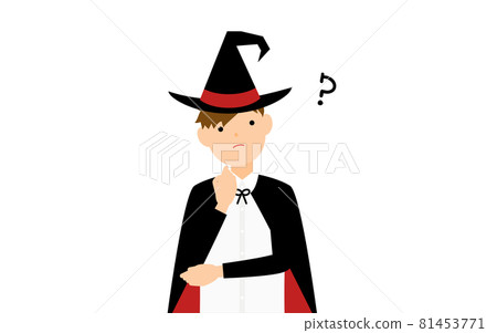 Halloween costume, a pose in which a boy dressed as a witch worries with his arms folded Halloween costume, a pose in which a boy dressed as a witch worries with his arms folded 81453771