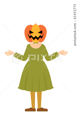 萬聖節服裝，一個幽靈般的南瓜女孩張開雙臂的姿勢 81453775