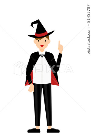 萬聖節服裝，一個穿著女巫的男孩指著的姿勢 81453787