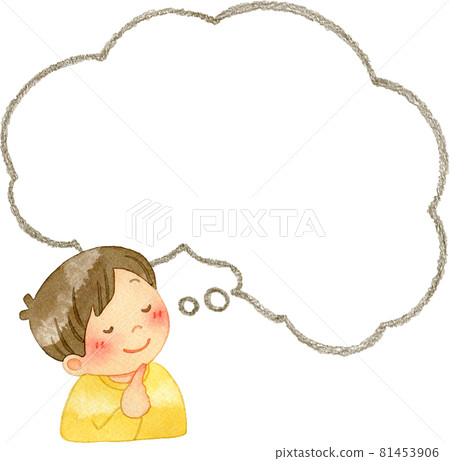 Watercolor illustration of a boy imagining (facing right, large speech bubble frame, plus image) Watercolor illustration of a boy imagining (facing right, large speech bubble frame, plus image) 81453906