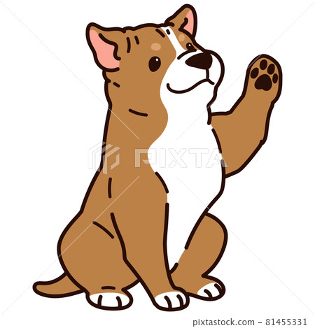 一隻簡單可愛的美國比特鬥牛犬坐在一條主線上揮手的插圖 一隻簡單可愛的美國比特鬥牛犬坐在一條主線上揮手的插圖 81455331