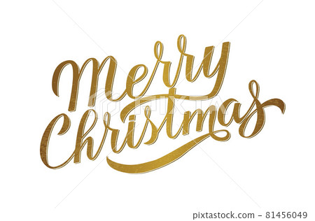 Merry Christmas gold glitter lettering on white background. Celebrations quote hand painted with brush. Holidays typography poster. Easy to edit vector template Merry Christmas gold glitter lettering on white background. Celebrations quote hand painted with brush. Holidays typography poster. Easy to edit vector template 81456049