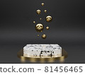 Marble pedestals or podiums with golden frames and decor 3d rendering 81456465