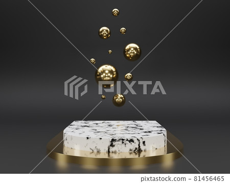 Marble pedestals or podiums with golden frames and decor 3d rendering 81456465