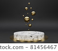Marble pedestals or podiums with golden frames and decor 3d rendering 81456467