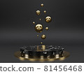 Marble pedestals or podiums with golden frames and decor 3d rendering 81456468