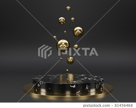 Marble pedestals or podiums with golden frames and decor 3d rendering 81456468