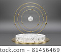 Marble pedestals or podiums with golden frames and decor 3d rendering 81456469