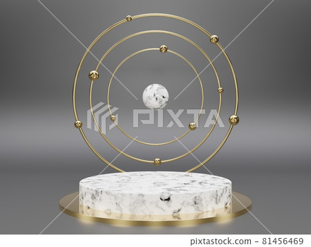 Marble pedestals or podiums with golden frames and decor 3d rendering Marble pedestals or podiums with golden frames and decor 3d rendering 81456469