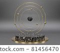 Marble pedestals or podiums with golden frames and decor 3d rendering 81456470