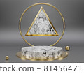 Marble pedestals or podiums with golden frames and decor 3d rendering 81456471