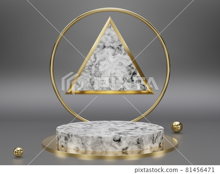 Marble pedestals or podiums with golden frames and decor 3d rendering 81456471