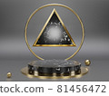Marble pedestals or podiums with golden frames and decor 3d rendering 81456472