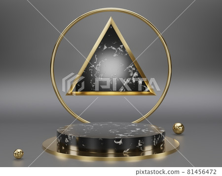 Marble pedestals or podiums with golden frames and decor 3d rendering 81456472